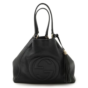 GUCCI Soho Cellarius Tote Bag Shoulder with Tassel, Black Leather, 282309