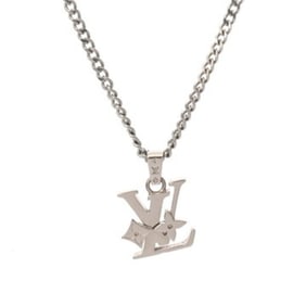 LOUIS VUITTON Monogram Row Silver Pendant M02254 Women's Metal Necklace