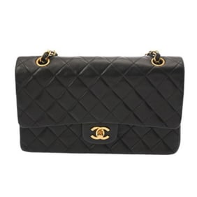 CHANEL Matelasse Chain Shoulder Bag, 25cm, Double Flap, Black, Women's Lambskin, A01112