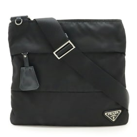 PRADA Triangle Plate Shoulder Bag in Nylon and Leather (Black) BT0741
