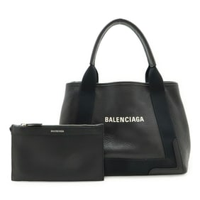 BALENCIAGA Navy Cabas S Small Handbag Tote Bag in Black Leather (339933)