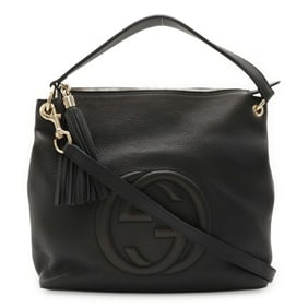 GUCCI Soho Interlocking G Tassel Shoulder Bag/Handbag in Black Leather (408825)