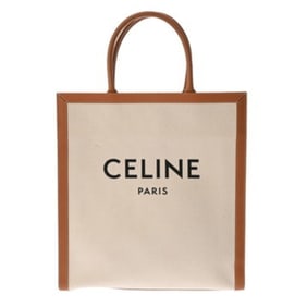 CELINE Vertical Cabas Large White/Tan 190402BNZ.02NT Women's Canvas and Calfskin Tote Bag