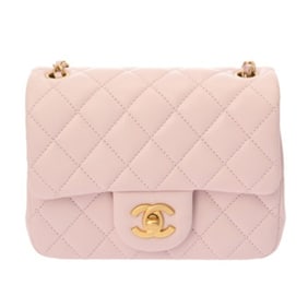 CHANEL Mini Matelasse Chain Shoulder Bag, Pink, Women's Lambskin, Like New