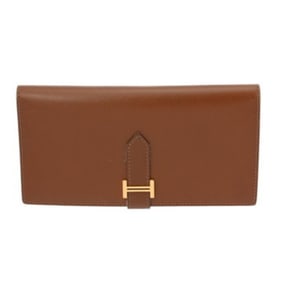 HERMES Bearn Classic Fauve L Stamp (circa 2008) Women's Box Calf Leather Long Wallet