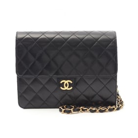 CHANEL Matelasse Single Flap Shoulder Bag in Lambskin Leather, Black, Women's, A03569