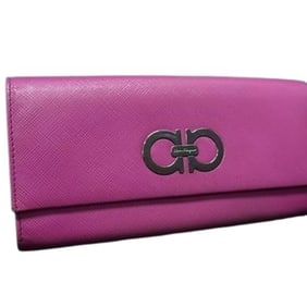 Salvatore Ferragamo Double Gancini Wallet JP-22 7121 Pink Leather Women's Bifold Long