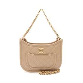 CHANEL Matelasse Shoulder Bag, Leather, Women's, Beige, AS4666