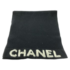 CHANEL Logo Scarf Wool Women's Black