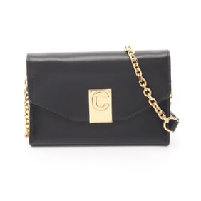 Celine C Phone Case Shoulder Bag Leather Women's Black