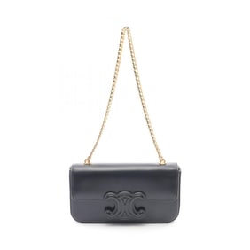 Celine Cuir Triomphe Shoulder Bag, Leather, Women's, Black, 199243