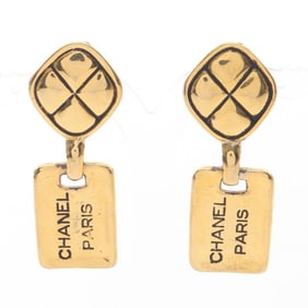 CHANEL logo plate earrings, gold-plated, for women.
