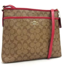 COACH Signature File Bag F58297, Brown/Pink/Leather, Women's