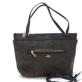COACH Signature Tote Bag F54690 in Brown and Black Leather. Women's Shoulder Bag.