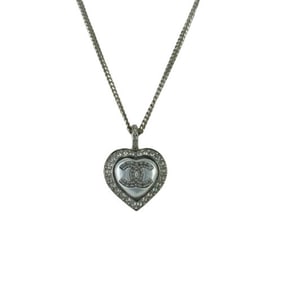 CHANEL Coco Mark Heart Necklace ABB617, Silver Metal with Rhinestones and Faux Pearls, Women's