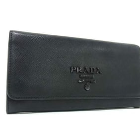 PRADA SAFFIANO METAL ORO 1MH132 Black Leather Long Wallet for Women