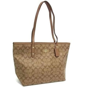 COACH Signature City Zip Tote F58292 Brown Leather Shoulder Bag for Women