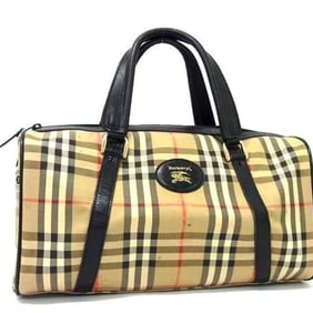 Burberry's Nova Check Mini Boston Bag - Beige and Black Canvas with Leather for Women