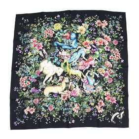 Christian Dior 22 D-Constellation Print Silk Scarf/Muffler in Black with Constellation and Floral