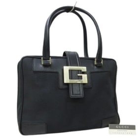 GUCCI Gucci Handbag G 001-5155 Black Canvas x Leather Women's