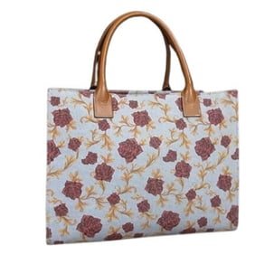 VERSACE handbag - Light blue and brown canvas leather, rose flower pattern, for women