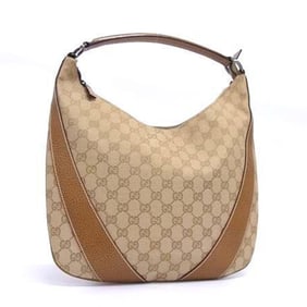 GUCCI GG Canvas Shoulder Bag 124357 Brown and Leather Women's
