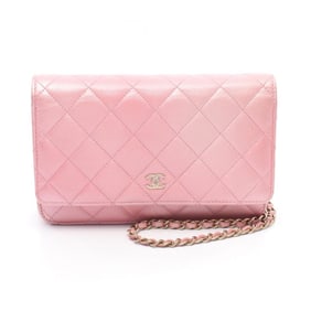 CHANEL Matelasse Shoulder Bag, Lambskin Leather, Women's, Pink, AP0250