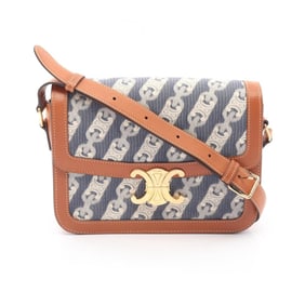 Celine Classic Triomphe Shoulder Bag, Denim and Leather, Women's, Navy Brown, 191242