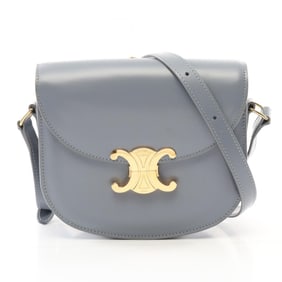 Celine Teen Besas Triomphe Shoulder Bag, Leather, Women's, Gray, 110413