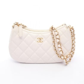 CHANEL Matelasse Shoulder Bag, Lambskin Leather, Women's, White, AP3786