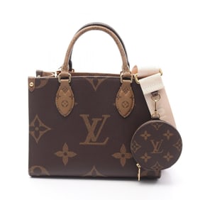 Louis Vuitton On the Go PM Handbag, Coated Canvas Monogram Giant Reverse, Women's, Brown and Beige,
