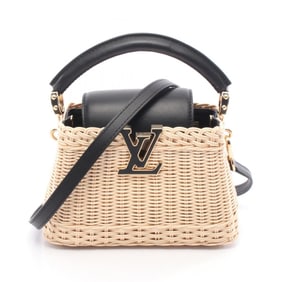 Louis Vuitton Capucines Mini Noir Handbag, Leather and Rattan, Women's, Beige Black, M26003