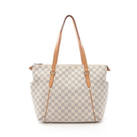 Louis Vuitton Totally MM Tote Bag, Coated Canvas and Leather, Damier Azur, Women's, White, N51262