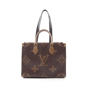 Louis Vuitton On the Go MM Tote Bag in Coated Canvas and Leather with Monogram Giant Reverse