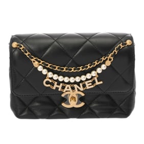 CHANEL Matelasse Mini Flap Black AS4986 Women's Lambskin Costume Pearl Shoulder Bag, Like New