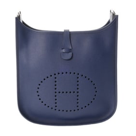 HERMES Evelyn 3 PM Blue Ankle Q Stamp (circa 2013) Unisex Epsom Leather Shoulder Bag