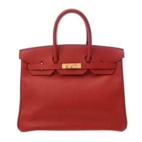 HERMES Hermès Birkin 35 Rouge Bif B Stamp (circa 1998) Unisex Ardennes Handbag