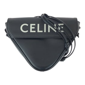 CELINE Triangle Logo Black and White Leather Shoulder Bag Pochette 195903DCS Women's