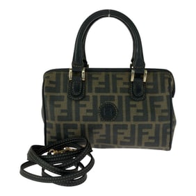 FENDI Vintage Zucca Pattern Brown PVC Shoulder Bag with Gold Hardware, 2-Way Handbag for Women