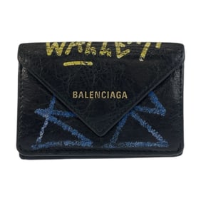 BALENCIAGA Graffiti Paper Mini Black Leather Folding Wallet, Compact Men's, 891445 1060 Y 532244
