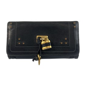 Chloé Chloe Paddington Long Wallet, Black with Gold Hardware and Leather, 370090, Women's