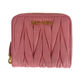Miu Miu MIUMIU Matelasse Pink Gold Hardware Leather Bi-fold Wallet Compact for Women
