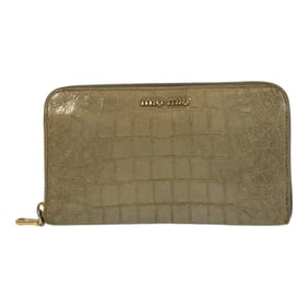 MIUMIU Miu Embossed Gray Leather Long Wallet with Gold Hardware for Women