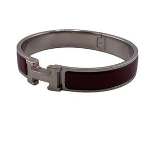 HERMES Click Clack PM H Fan Bangle Bracelet Red Women's