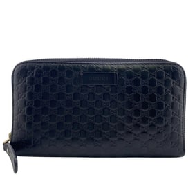 GUCCI 449391 Round Zip Wallet Micro Guccissima Long Black Unisex