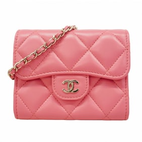 Chanel Matelasse Shoulder Wallet with Chain Bag, Lambskin, Pink, Women's