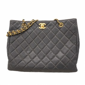 Chanel Matelasse Shoulder Bag with Chain, Caviar Skin, Black, Women's