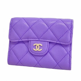 Chanel Matelasse Caviar Leather Card Case in Purple Champagne for Women
