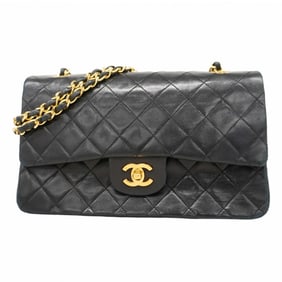 Chanel Matelasse Shoulder Bag with Double Flap and Chain, Lambskin, Black, Women's