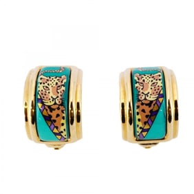 Hermes enamel earrings in GP-plated cloisonné gold, green, and multicolor for women